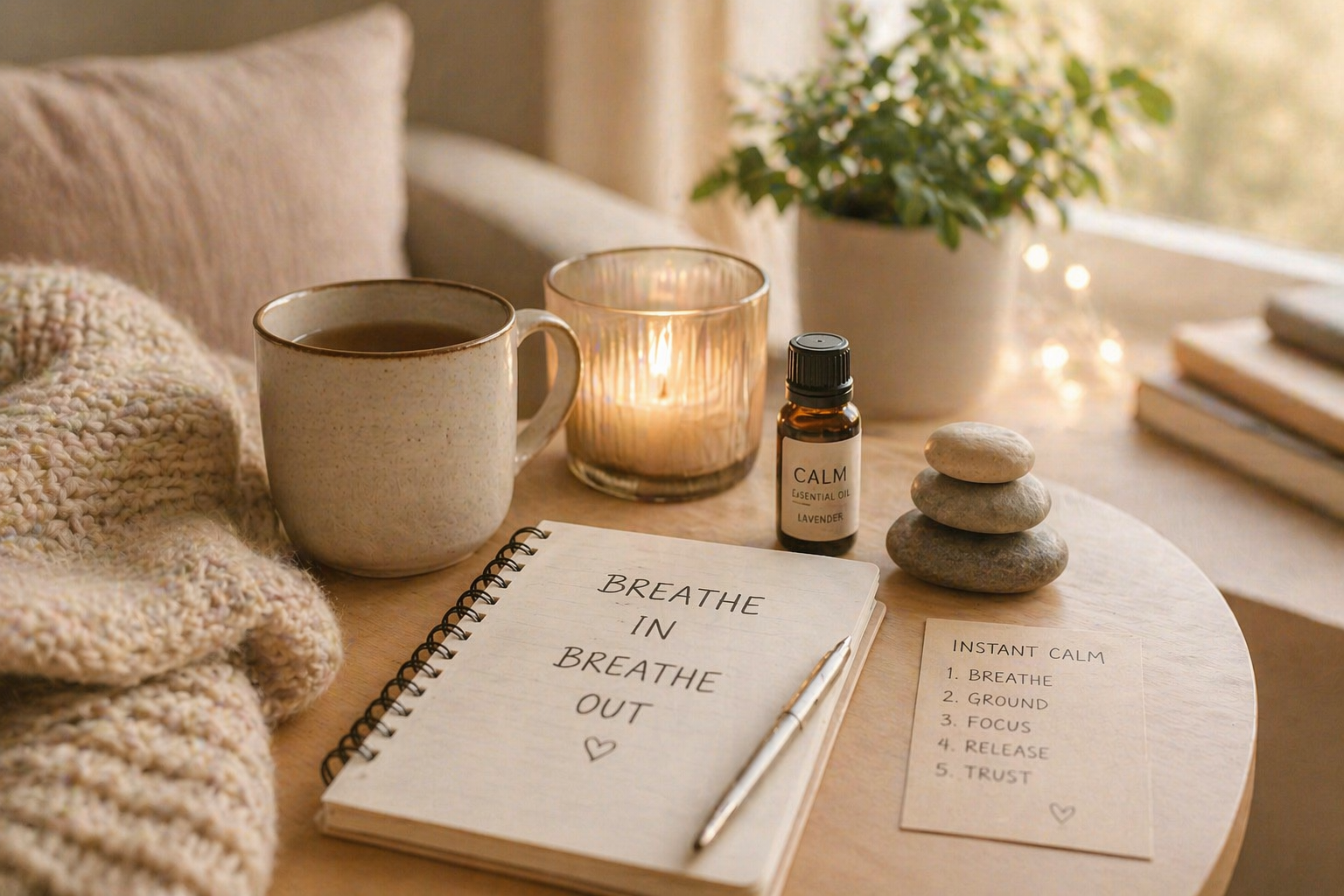 instant calm breathing exercise tea candle anxiety relief